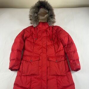 NWT Eddie Bauer Size Petite Medium Lodge Cascadian Down Parka Red 650 MSRP $249